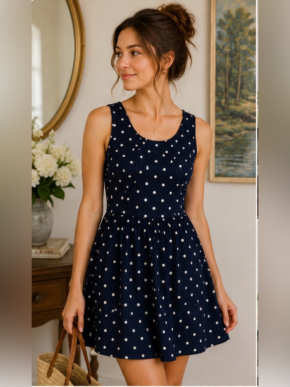 Moulinette Soeurs Anthropologie Navy Polka Dot Lace Fit & Flare Dress Size 2